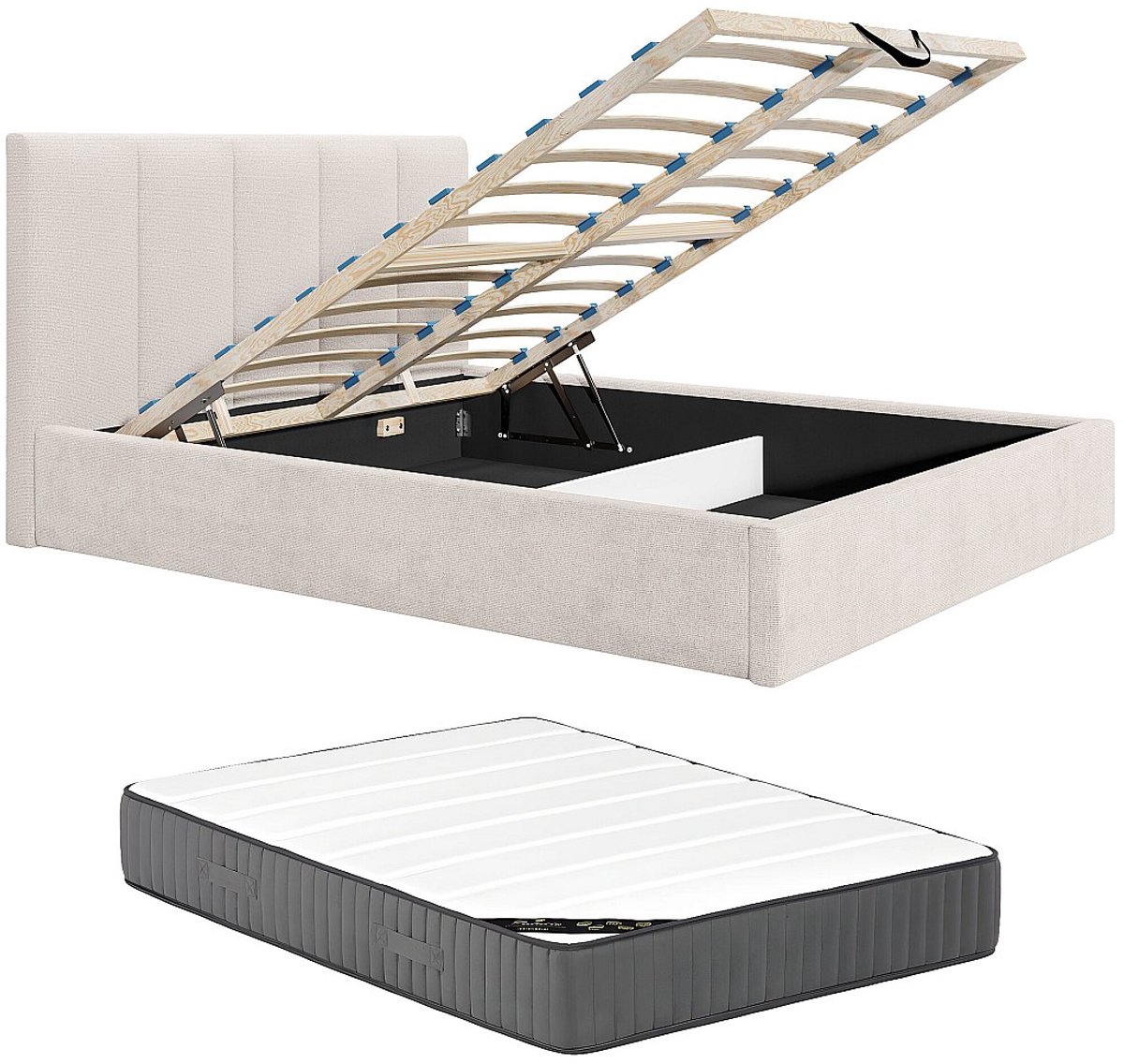 Vente-unique Bed met opbergruimte stof beige 140 x 190 cm