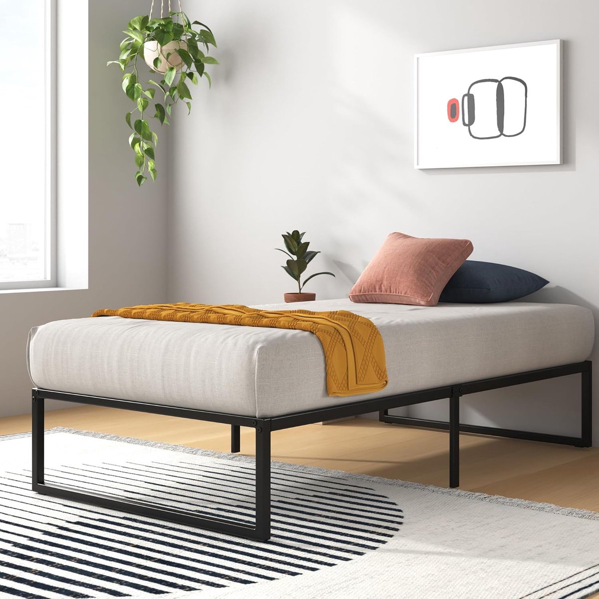 Modern Metalen Platformbed 90x190 cm – Extra Hoog Frame met 31 cm Opbergruimte – Zwart