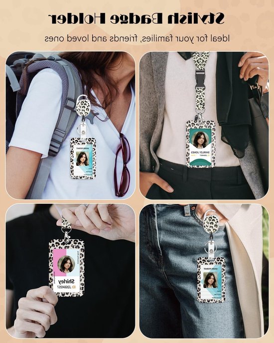 Stijlvolle Leoparden Badgehouder met Retractable Reel, Carabiner Clip en Afneembare Lanyard voor Werknemers, Verpleegkundigen en Docenten van Merkloos — afbeelding 2