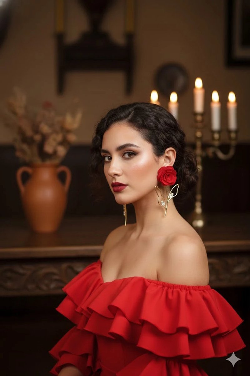 Dorvina Rood Tullu Lotus Oorbellen Goudkleurig Messing Dames Sieraad