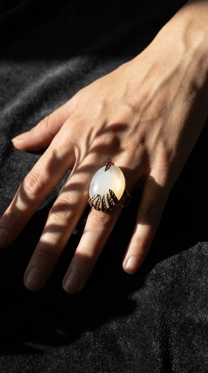 Dorvina Bronzen Dames Ring Antiek Sieraad Wit Maan Steen Ovaal Model Verstelbaar Vintage Ring