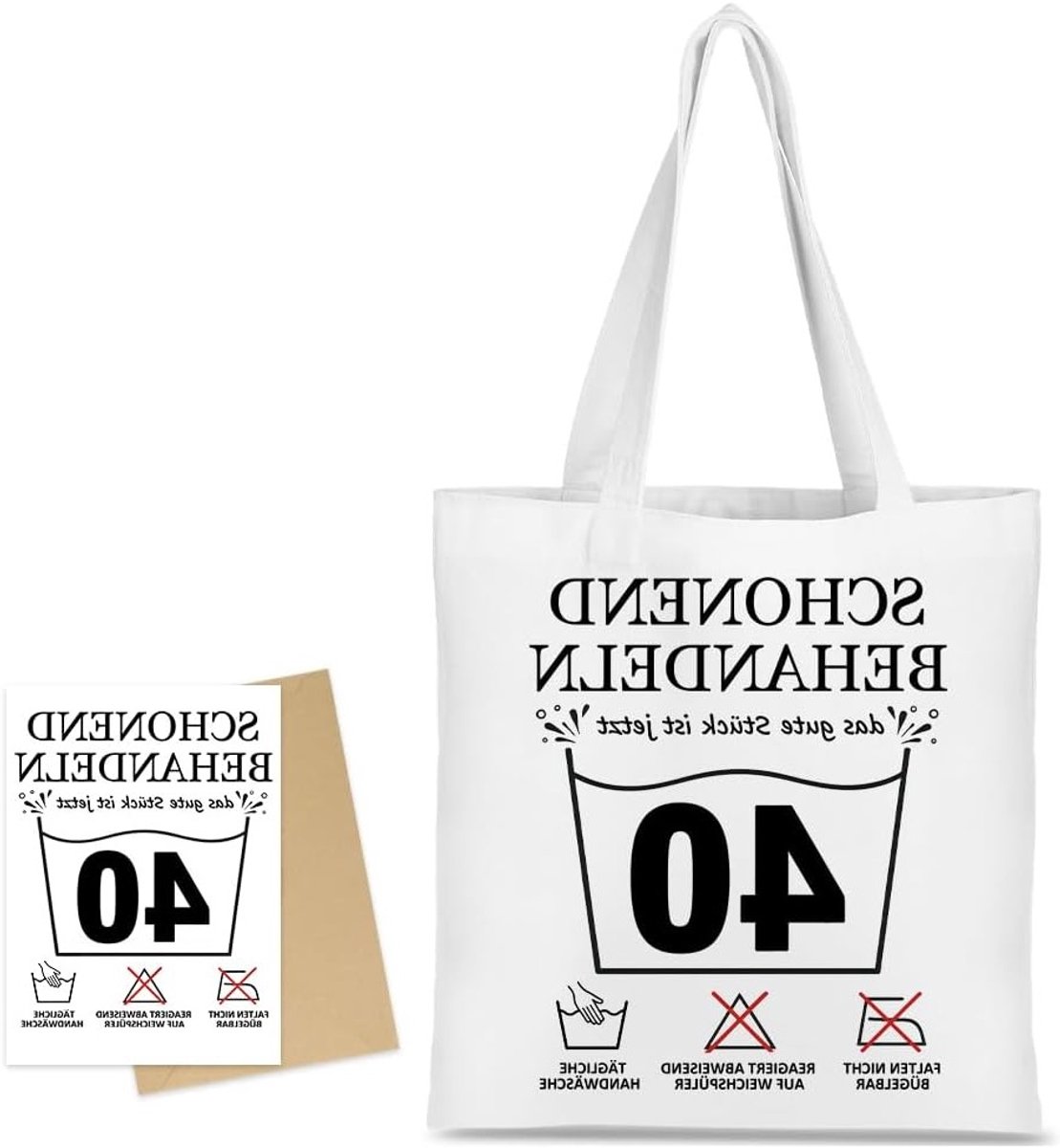 Luxe Katoenen Tas voor Verjaardagsgeschenken voor 40/50/60/70-Jarigen, Herbruikbare Shopper met Wenskaart en Envelop, Perfect voor Vrouwen en Mannen
