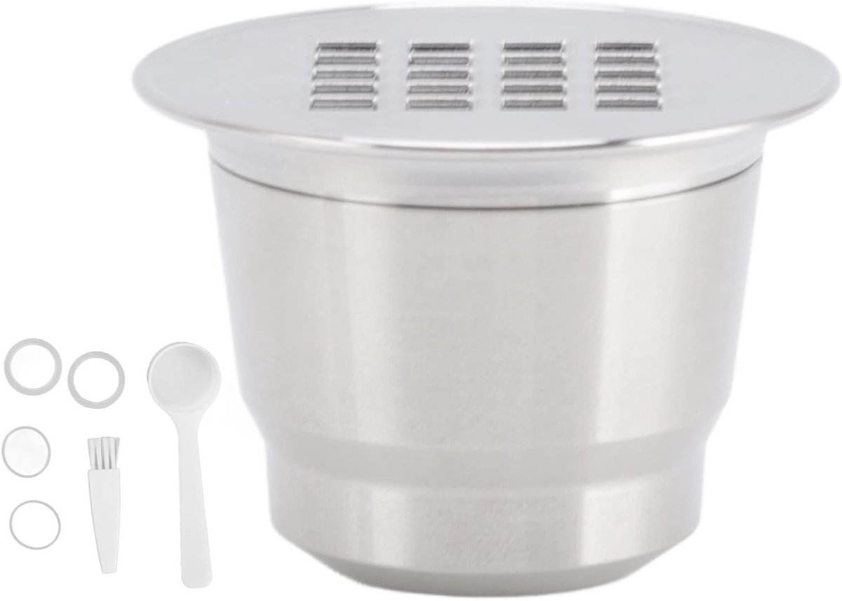 Herbruikbare Koffiecapsules van RVS met Lepel en Borstel voor Perfecte Koffiebeleving