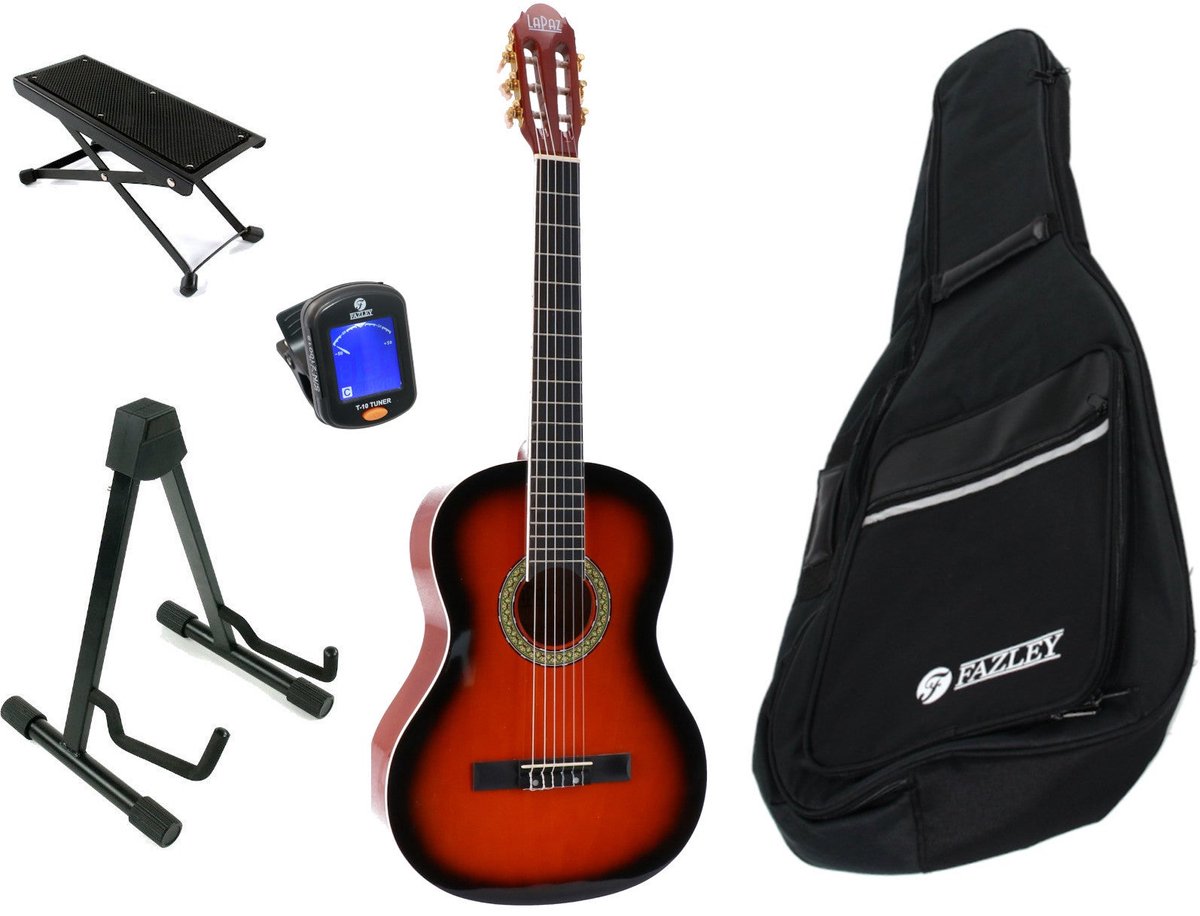 LaPaz 002 SB klassieke gitaar 4/4-formaat sunburst + accessoires