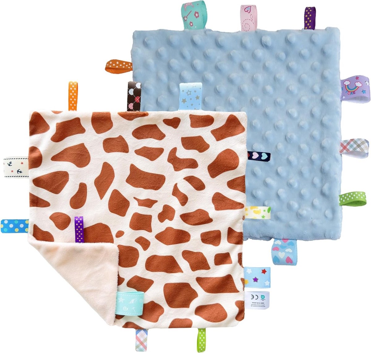 Zachte Sensory Baby Security Dekentjes, Liefdevolle Katoenen Baby Blankets voor Jongens, Perfecte Cadeaus voor Verjaardag en Baby Shower (24x24cm GiraffeDot+Blauw)