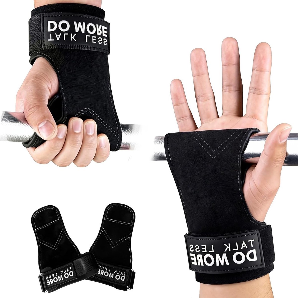 Hulpmiddel voor krachttraining met fitness lifting straps, leren trekhulp en 5 mm dikke bekleding voor optimale grip, geschikt voor bodybuilding en krachttraining voor mannen en vrouwen, zwart