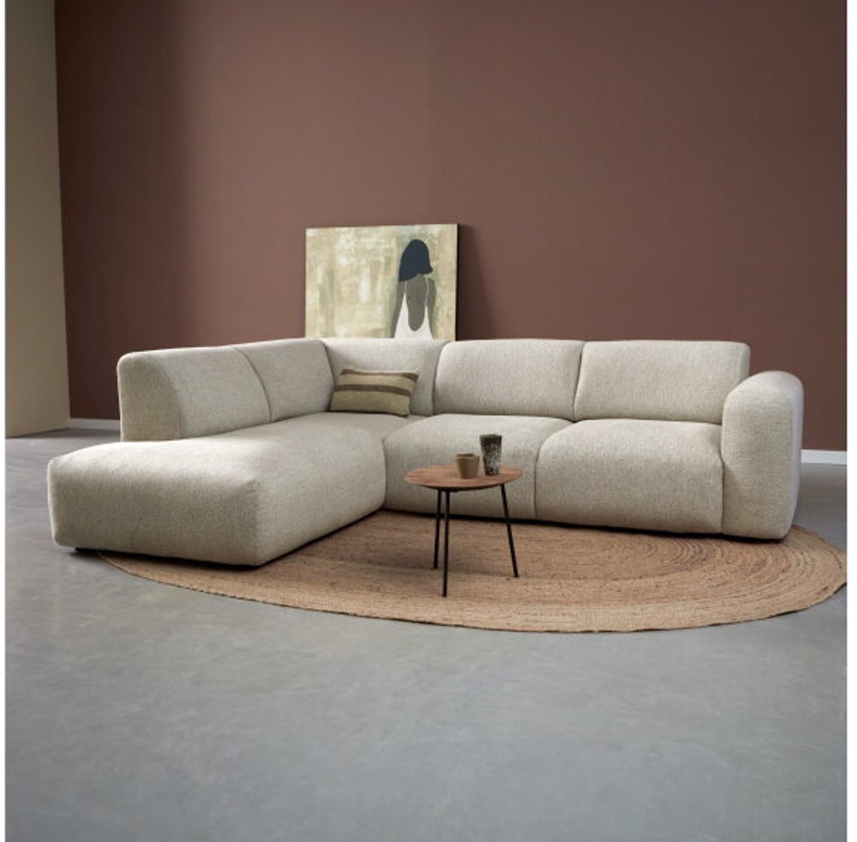 PEPP Interiors SOUL hoekbank met ottoman links - chenille Sole 27 taupe - 267x205x77 cm