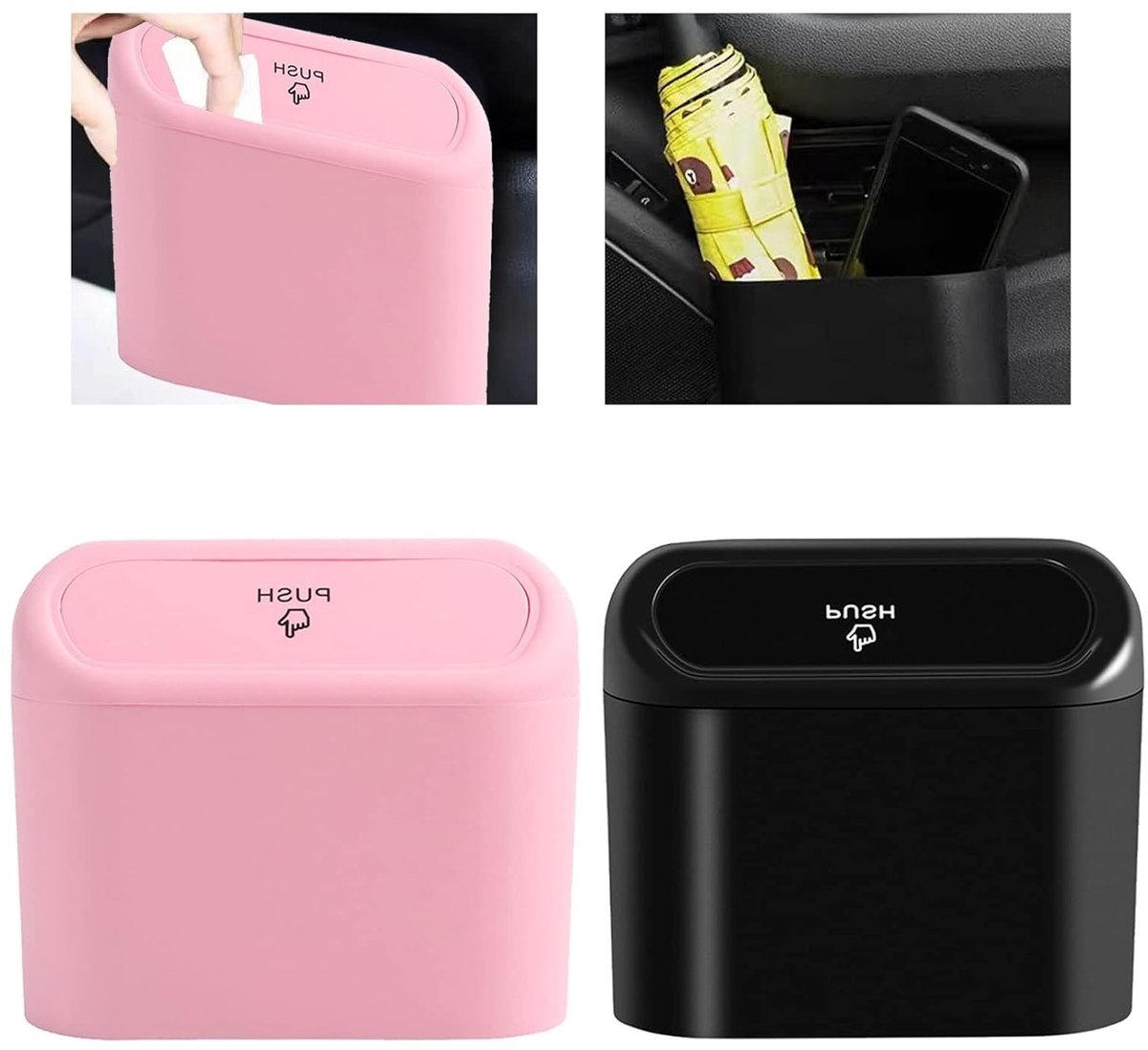Compacte Mini Prullenbak voor Auto met Deksel - Waterdichte Hangende Opbergdoos voor Afval, Ideaal voor Thuis, Kantoor en Keuken - 2 Stuks