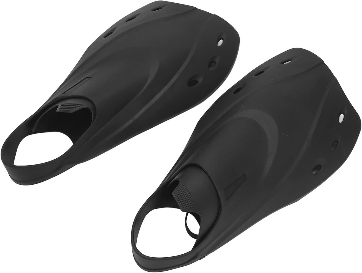 Zwarte zwemvinnen voor training en snorkelen, ideaal voor duiken, met zachte randen en comfortabele pasvorm