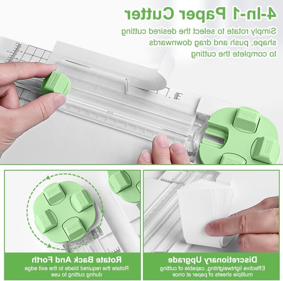 4-in-1 Papier Snijmachine met 4 Mesjes, Precisie Liniaal en Eenvoudige Bediening voor Scrapbooking, Kaarten Maken en DIY Projecten