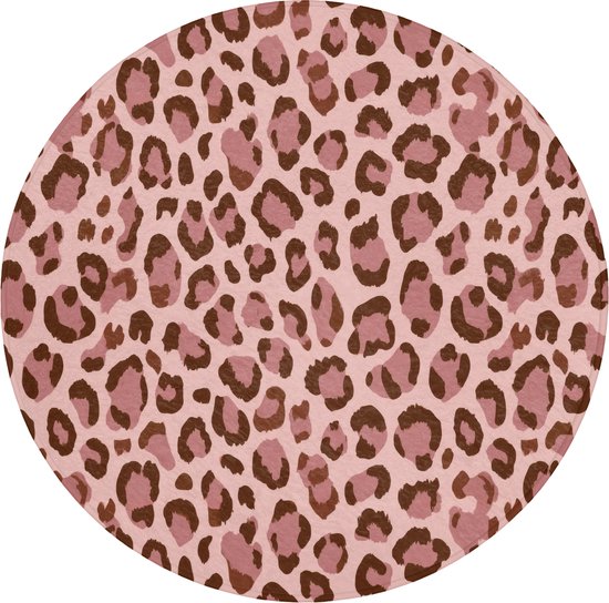 Badmat rond 70x70 cm - Antislip - Luipaard - Patroon - Roze - Badmatten voor badkamer - Badkamermat - Douchemat - Ronde badkamer mat