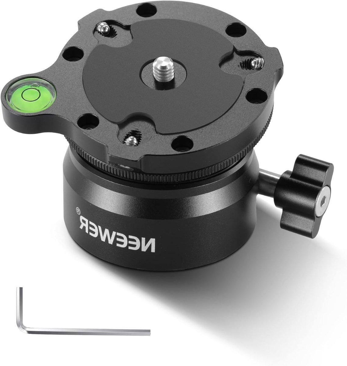 Verstelbare Aluminium Statief Basis met Nivelleersysteem voor Camera's -15°/+15° Hellingshoek, Inclusief Waterpas en Compatibel met Canon, Nikon, Sony DSLR en Meer