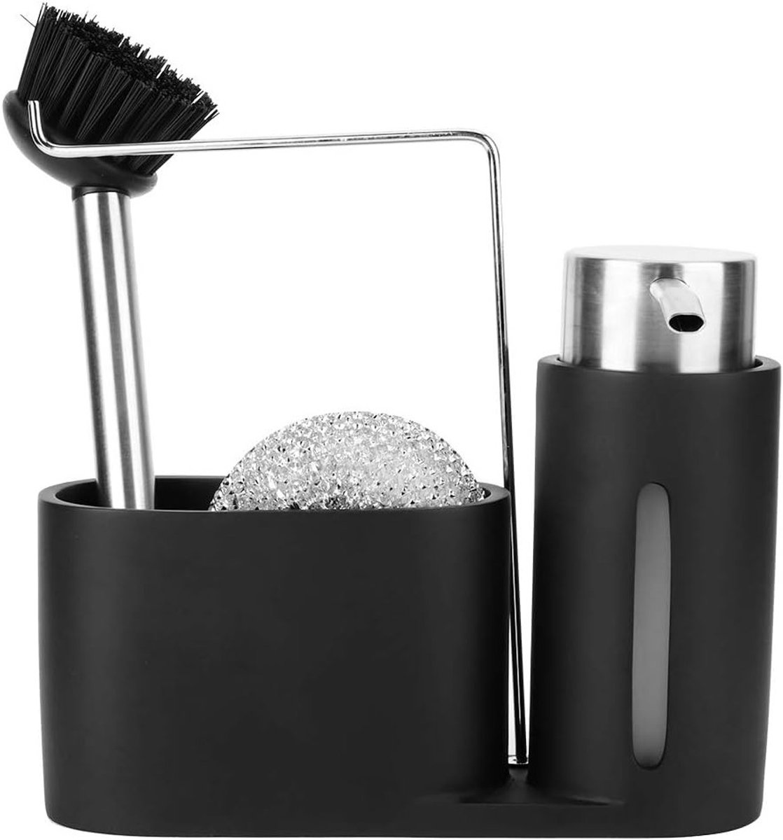 Countertop Afwasmiddel Dispenser en Opbergrek voor Keuken, Rvs, Ruimtebesparend en Praktisch, 24x21x8 cm