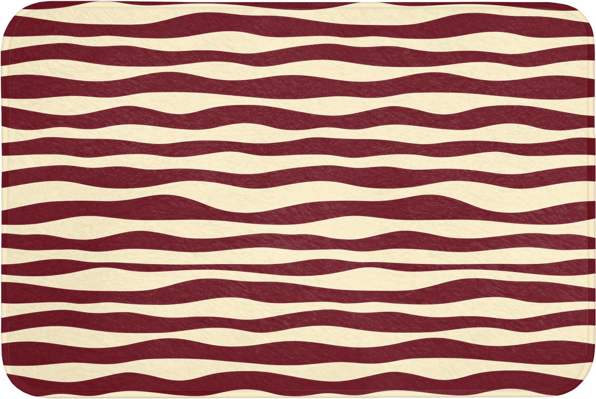 WC mat 90x60 cm - Antislip - Golven - Rood - Patroon - Crème - Toiletmat - Vloermat - Douc