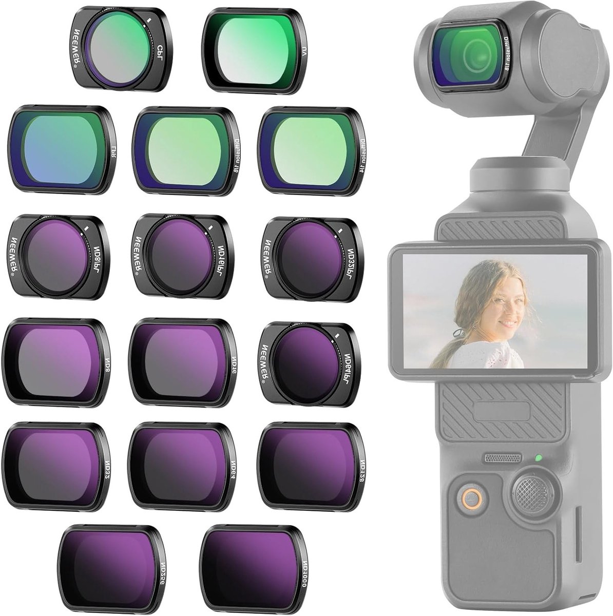 Filterset voor Pocket 3 - 16 Stuks ND, UV, CPL en Black Diffusion voor DJI Osmo Pocket 3 Accessoires