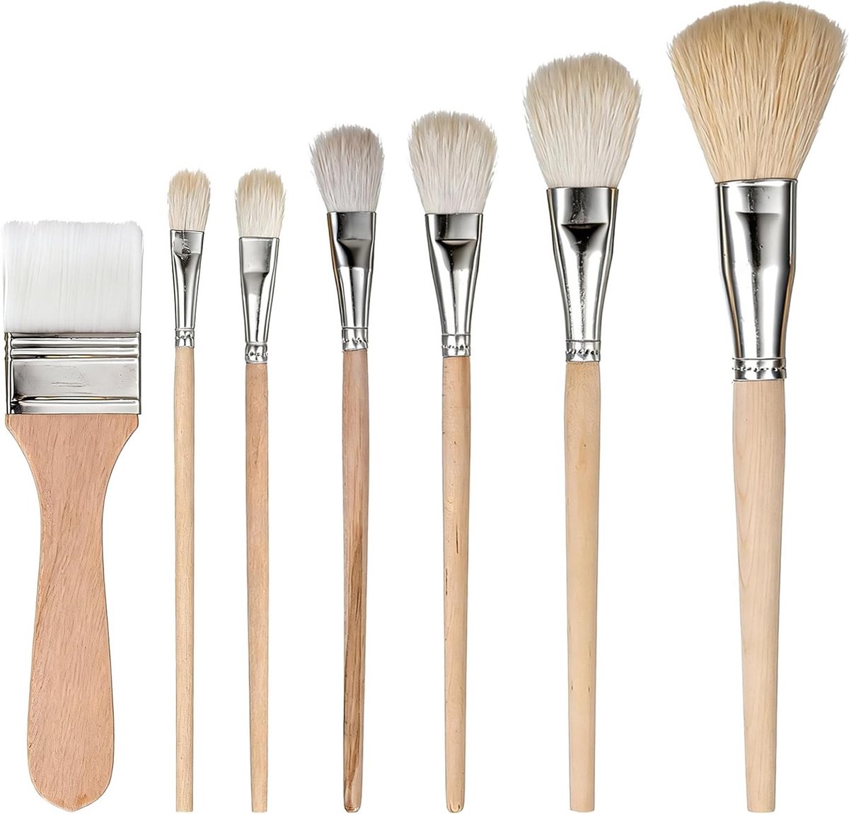 Set van 7 Verfkwasten met Houten Handvat voor Acryl, Waterverf en Olieverf - Ideaal voor Kunst en Ambachten