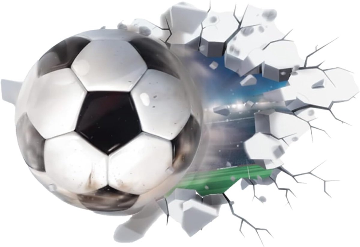 3D Voetbal Wandsticker voor Kinderen - Muurdecoratie voor Jongensslaapkamer en Woonkamer, Speelse Interieurstyling