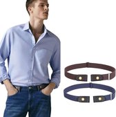 2x Elastische riem - Gesploze broekriem - Riem zonder gesp - Uitrekbaar - Stretchy - Gespvrij - Donkerblauw en bruin - Set van 2 - Jonyx