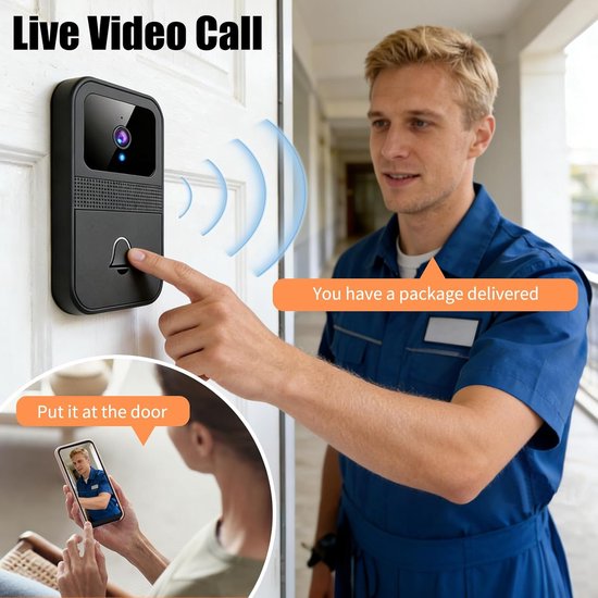 Video-deurbel met camera - draadloze intelligente videodeurbel met stekkerontvanger, met twee-weg communicatie, cloudopslag, onmiddellijke meldingen en nachtzichtfunctie — afbeelding 4