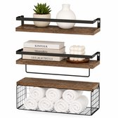 Set van 3 Wandplanken Houten Wandrek Zwevende Planken Voor Woonkamer Slaapkamer Badkamer Eetkamer Multifunctionele Wandopberger Metalen Beugels Amerikaanse Stijl