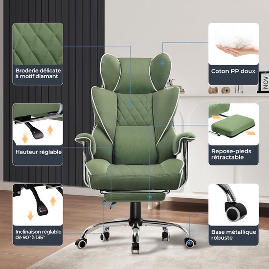 Comfortabele Stoel - Bureau Stoel - Ontspannen Zitten - Verstelbare Rugleuning - 160 kg Draagkracht - Groen — afbeelding 5