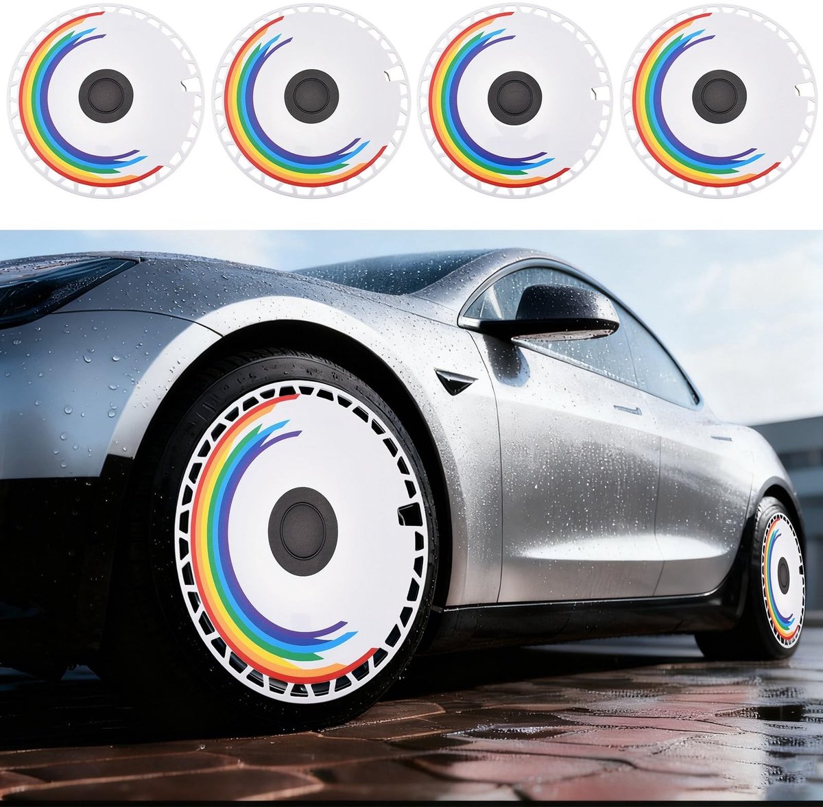 ZEYNOMAX- Wieldoppen 12 inch - Wieldoppen Set van 4 - ABS-kunststof - Regenboogpatroon - Geschikt voor stalen velgen - Stijlvolle uitstraling - Velgdeksels
