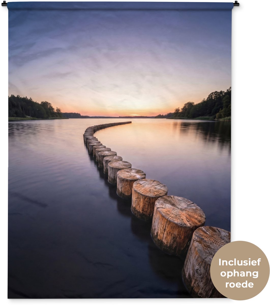 Wandkleed 150x200 cm - Wanddoek Hout - Palen - Water - Wandtapijt - Wandkleden