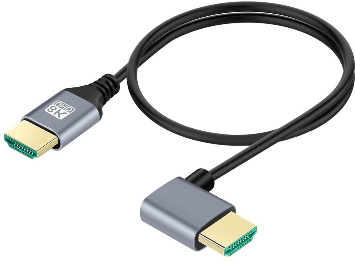 Ultra Dun HDMI 2.1 Kabel 8K 4K - Flexibele 90 Graden Type A Verbinding voor Computer en HDTV, 50cm Lengte