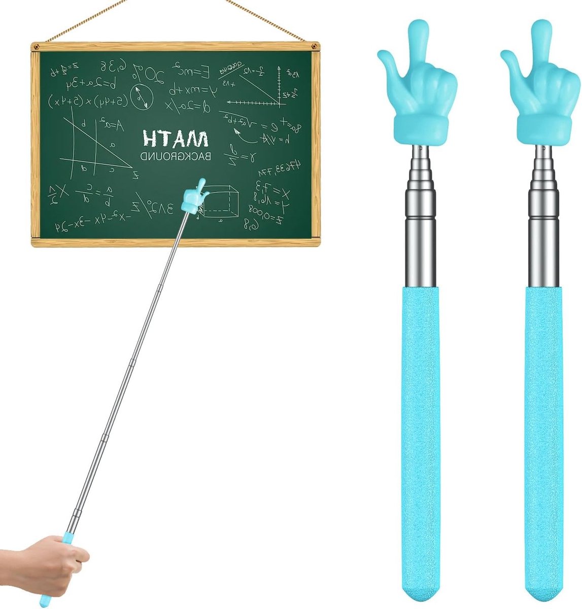 Verstelbare Indexstokken voor de Klas, 2 Stuks, Telecopische Vingerindex Stokken voor Basisonderwijs en Kleuterschool (tot 55 cm, Lichtblauw)
