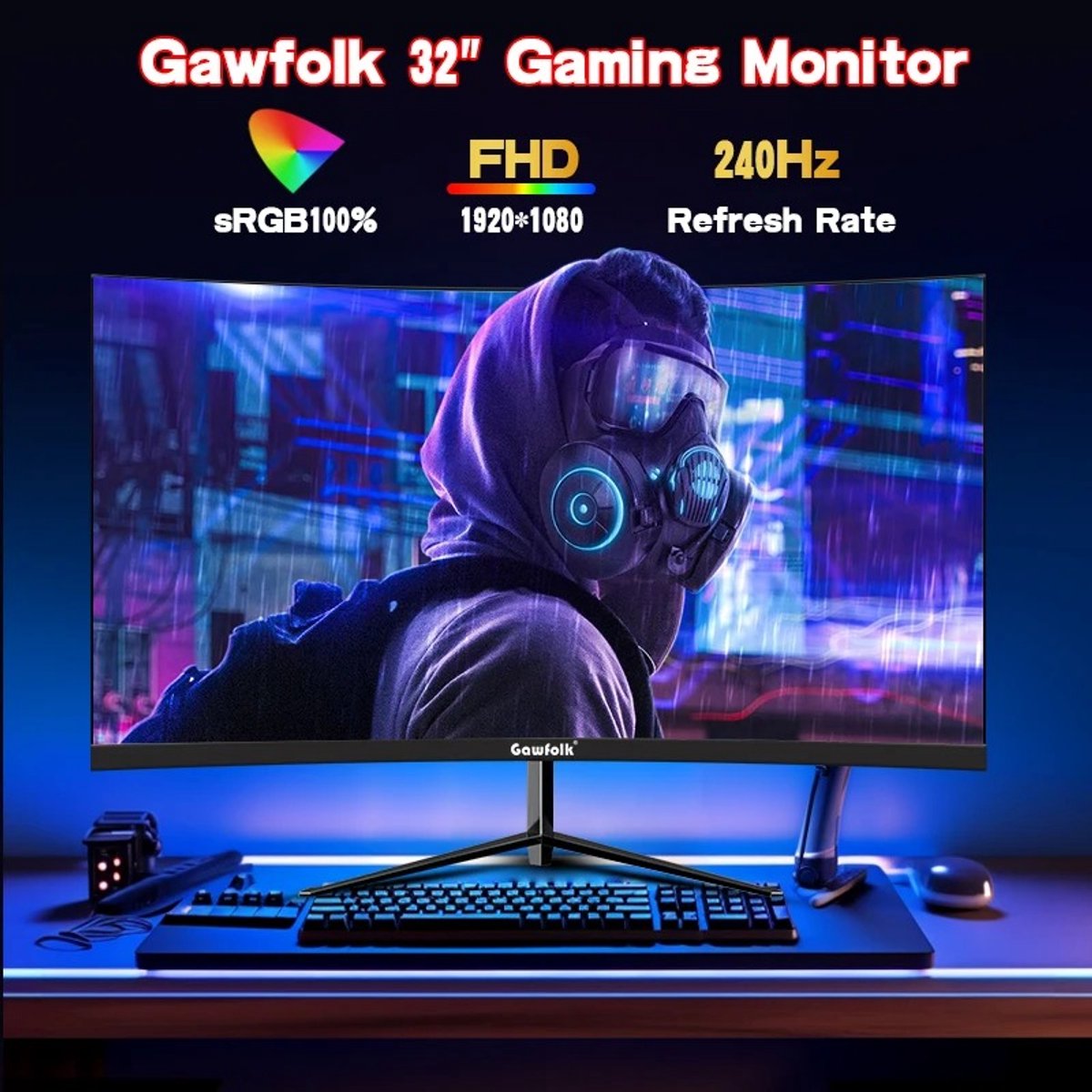 Flolife - Gaming Monitor 32 Inch Curved 240Hz Full HD 1080P - 1800R Frameloos PC Scherm met FreeSync - 1ms Responstijd - HDMI en DisplayPort - Ideaal voor Gamers en Kantoor thumbnail 6