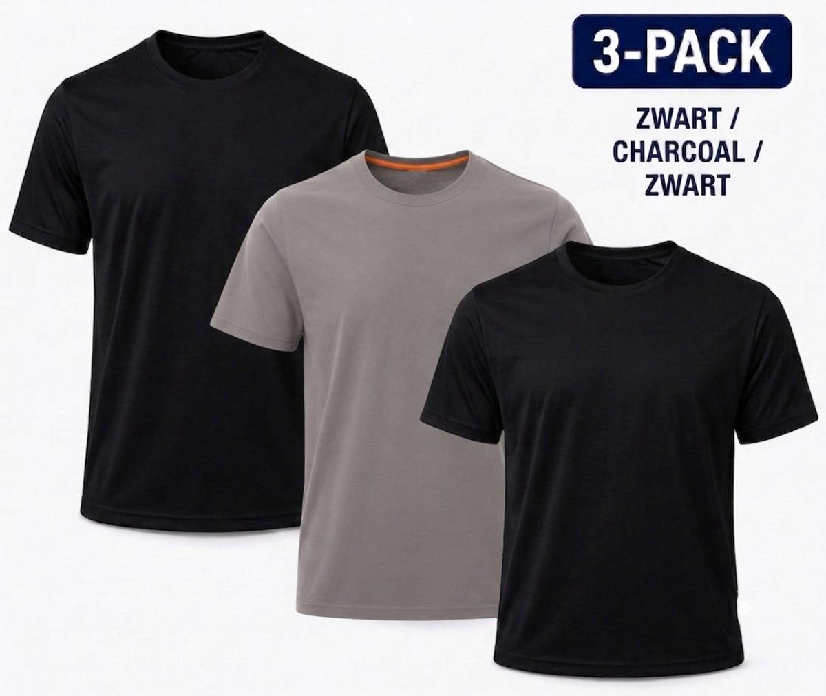 Comfortabele 3-pack T-shirts voor heren - 2 zwarte & 1 wit, 100% katoen, casual en duurzaam-Zwart, Antraciet, Zwart-S