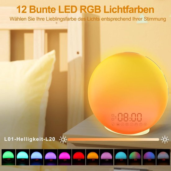 Wake Up Light - Wekker Lamp - Rustig Wakker Worden - Zonsopgang Simulatie - Half Scherm - Geel van Wake-up Light — afbeelding 2