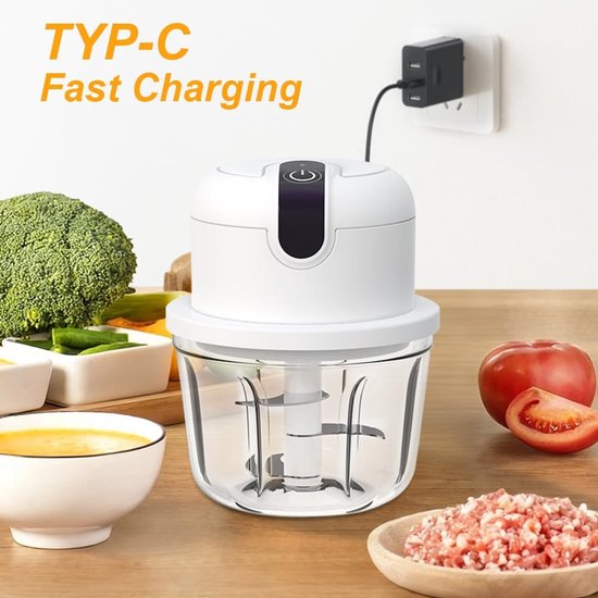 Mini Keuken Chopper - Elektrische Hakker - Snel Ingrediënten Snijden - Draadloos USB Opladen - 350 ml Capaciteit - Wit — afbeelding 4