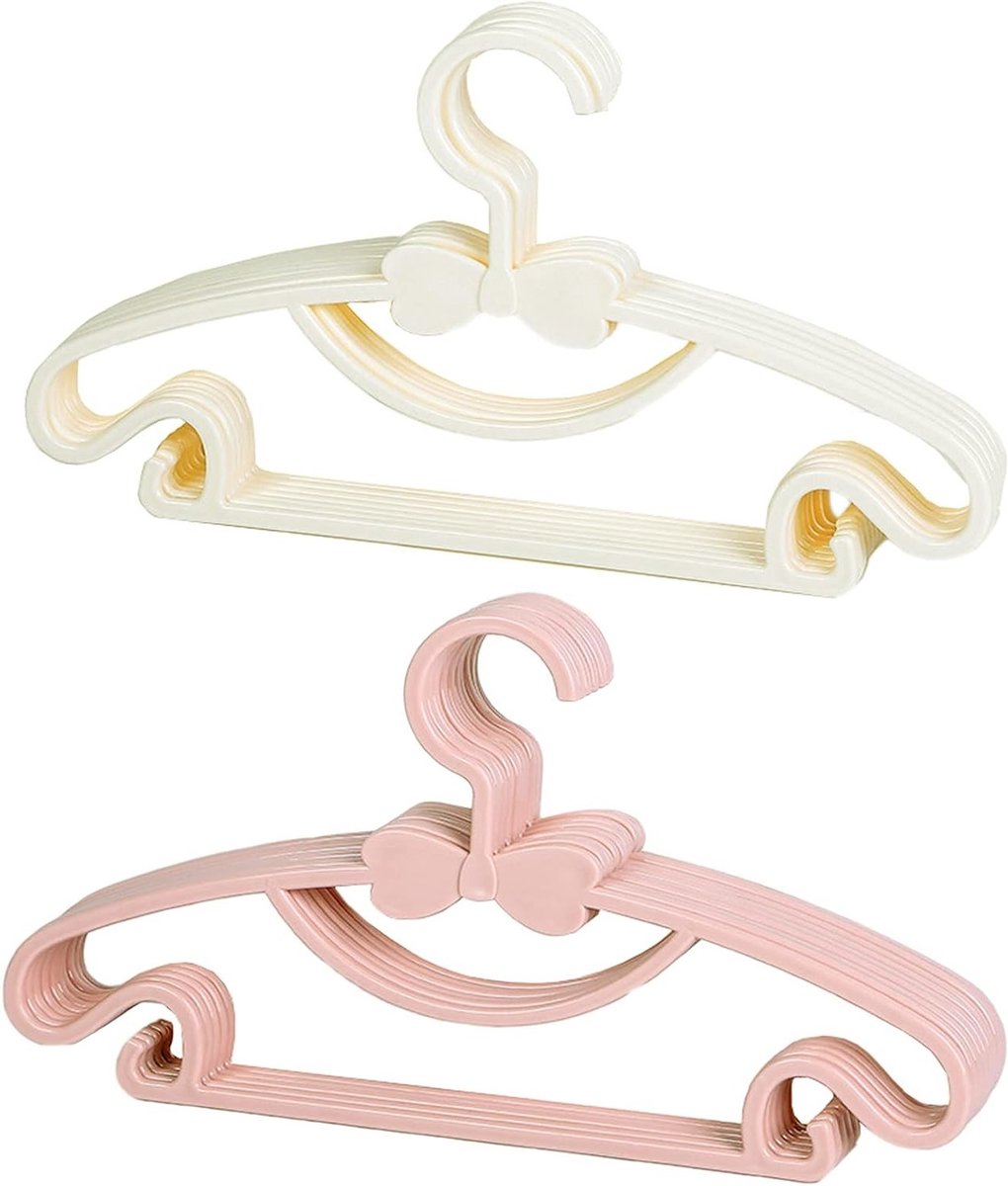 10 Stuks Baby Kleding Hangers voor Kinderen, Plastic Hangers voor T-Shirts, Truien en Broeken (Roze, Wit)