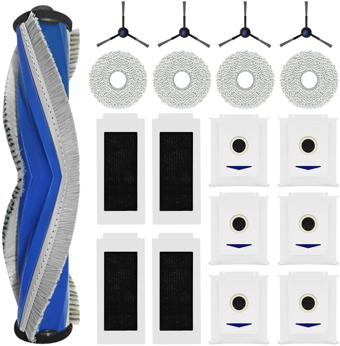 Dailygoods- Accessoireset 19-delig - Rubber Hoofdborstel - 4 Filters - 4 Reinigingsdoeken - 4 Zijborstels - 6 Stofzuigerzakken - Stofzuigeraccessoires