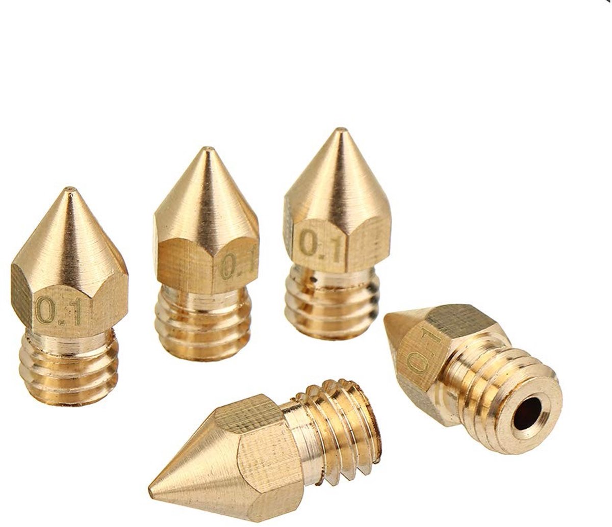 Dailygoods- Extruder Mondstuk 5 Stuks - Koper - MK8 - 1,75 mm - Nauwkeurigheid 0,1 mm - Geschikt voor 3D-printer