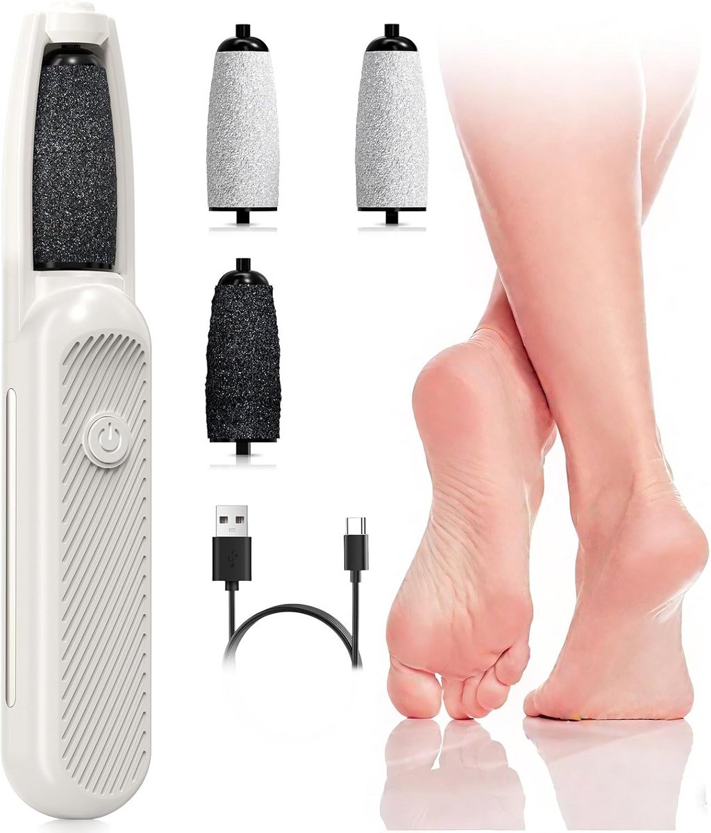Elektrische Voetvijl - Pedicure Set - Huidverzorging Voeten - 3 Snelheden 4 Opzetstukken - 170 gram - Wit