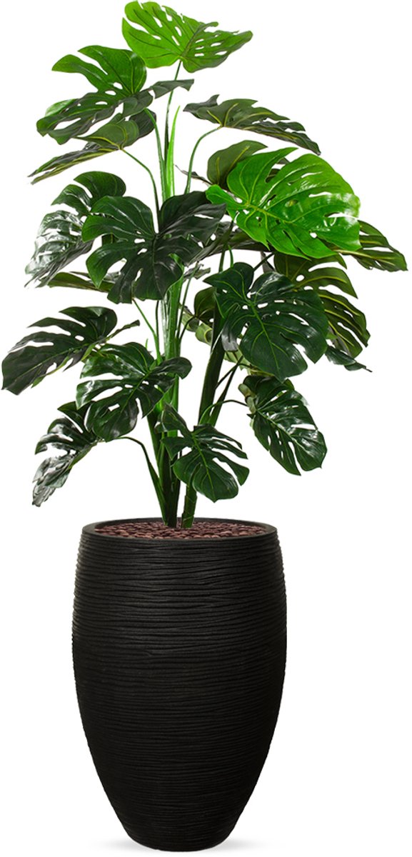 HTT Decorations Kunstplant Monstera in Vaas elegant Deluxe rib zwart H160 cm