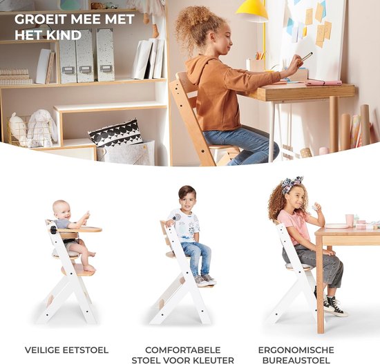 Houten Kinderstoel - Stoel voor kinderen - Samen eten - Groei mee met kind - Verstelbaar - Grijs van Houten — afbeelding 3
