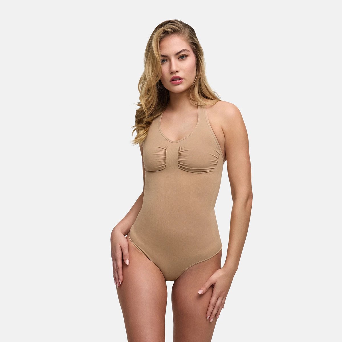 cfab - Haltercorrigerende lingerie met koordjes - beige, maat S - Corrigerende Body - Naadlos - corrigerend ondergoed dames