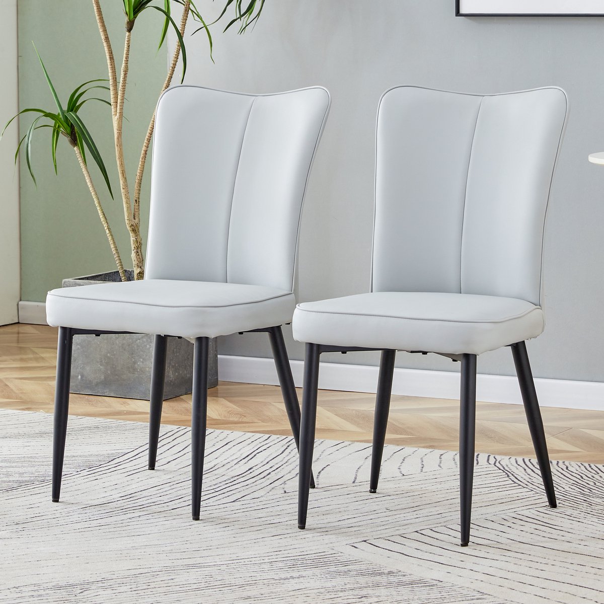 MODFU Eetkamerstoelen Set Van 2 - Ergonomische Rugleuning - Modern Industrieel - Metaal En Imitatieleer - Zwart Lichtgrijs Zwart, lichtgrijs