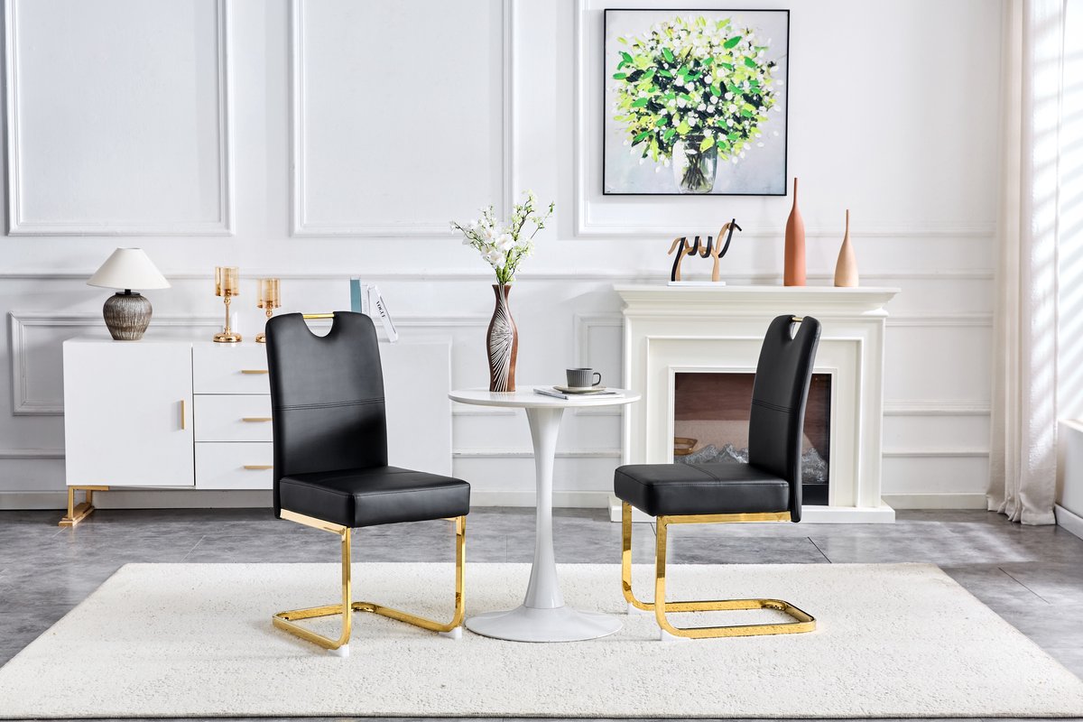 MODFU Eetkamerstoelen Set Van 2 - Ergonomische Rugleuning - Modern - Voor Eetkamer Of Kantoor - PU - Zwart