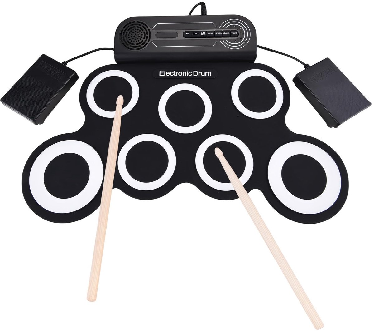 Elektronische Drumset - Opvouwbaar Drumkussen - Muziek Oefenen - Ingebouwde Luidspreker - 7 Pads - Zwart Wit
