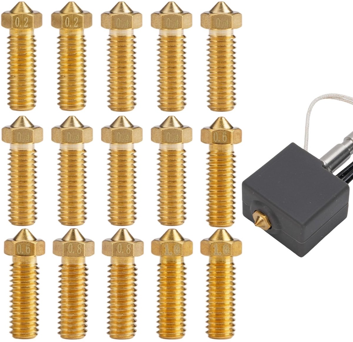 Dailygoods- Nozzle Mondstukkenset 15 Stuks - 0,1 mm/0,2 mm/0,4 mm/0,6 mm/0,8 mm Messing - 3D-printeronderdelen - Uitstekende Warmtegeleiding - Gladde Binnenwand - 3D-printer Nozzle