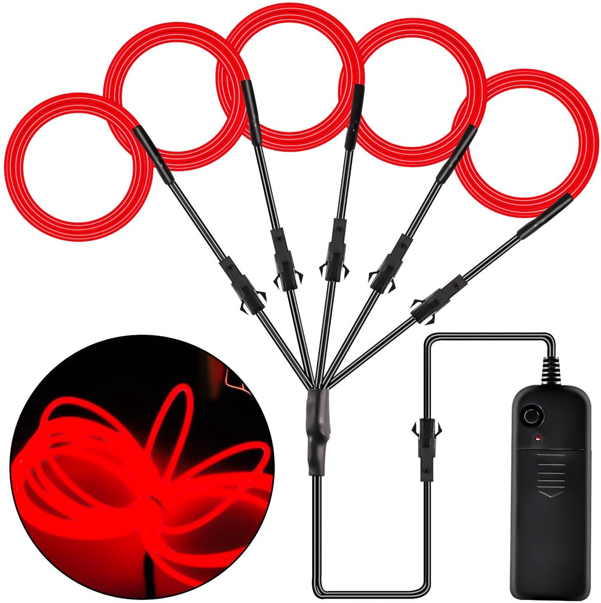 Dailygoods- EL-draad 5 x 1 m neon verlichting - draagbare lichtslang - feestverlichting - Halloween decoratie - doe-het-zelf - 3 lichtmodi