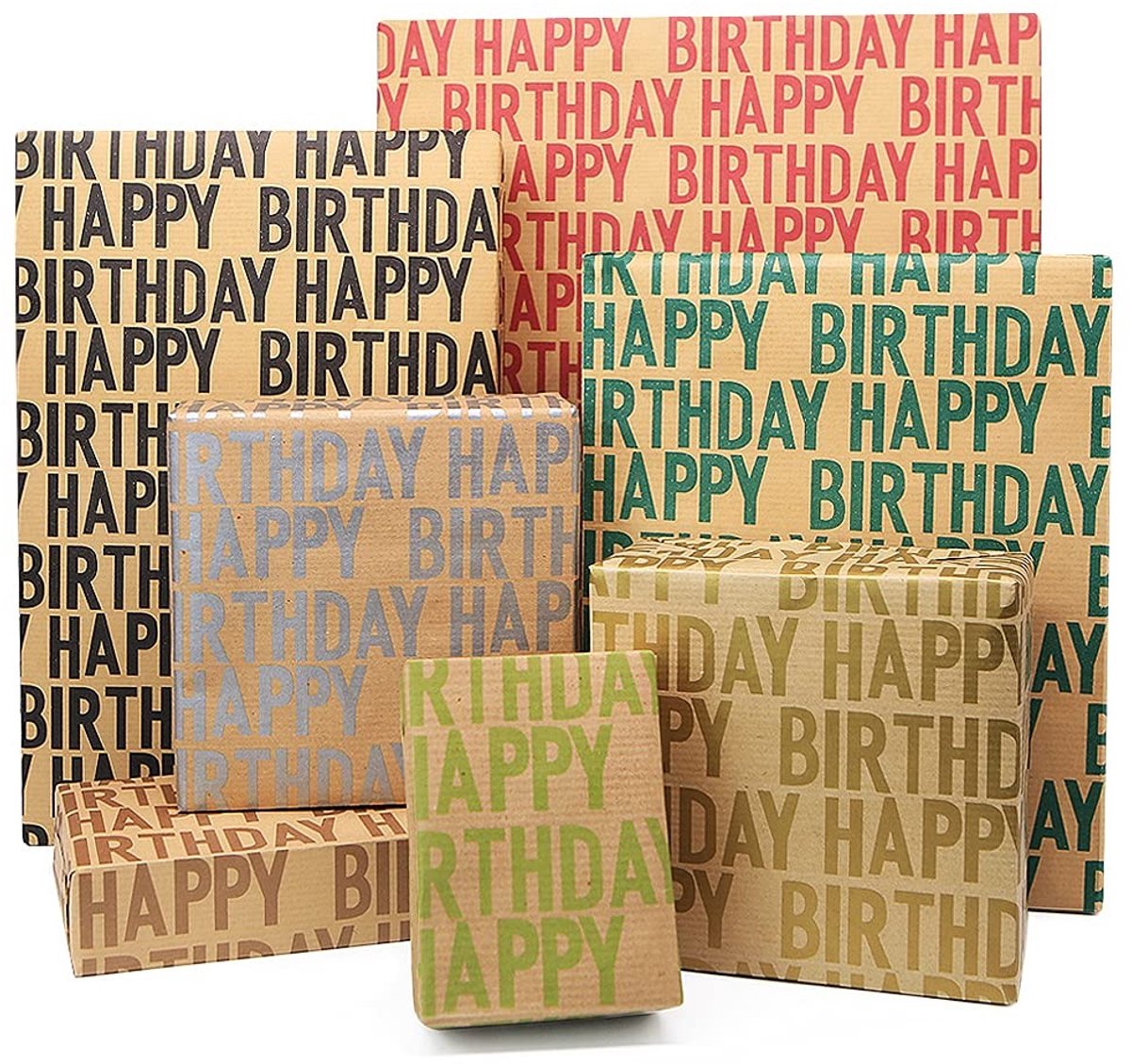 Dailygoods- Inpakpapier Verjaardag - Geschenkverpakking - 7 Vellen - Jute String - Kraft Gift Tags - Dubbele Maat Tape - Comfortabel aanraakgevoel - Cadeaupapier