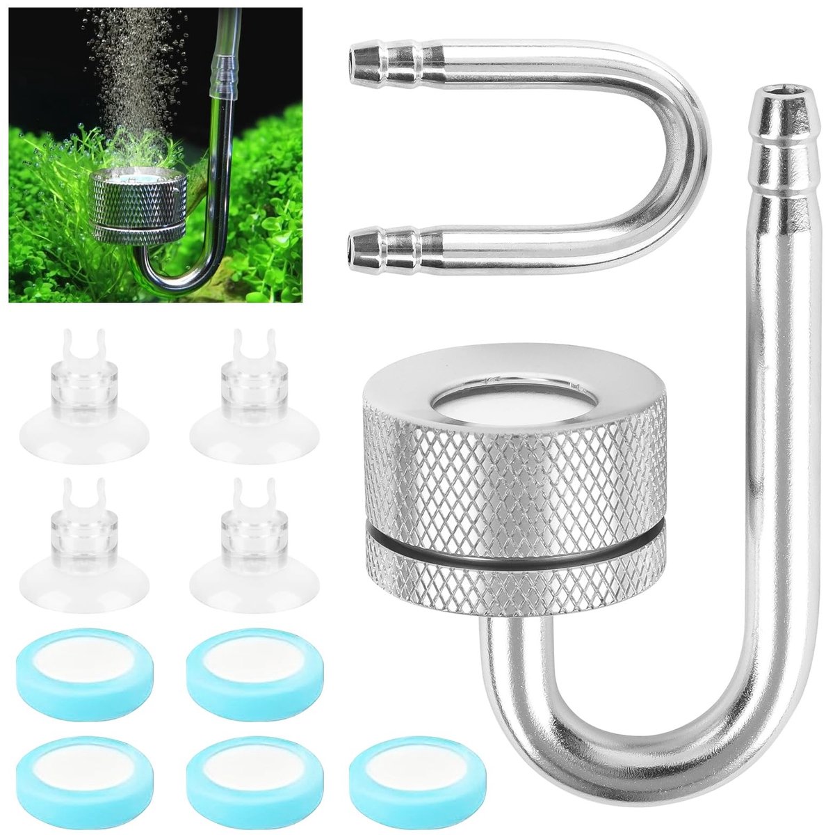 Dailygoods- CO2-diffuser aquarium - aquariumverstuiver - kooldioxidediffuser - glazen buis - aluminiumlegering - afneembaar keramisch schijfje - Aquarium Bubbler