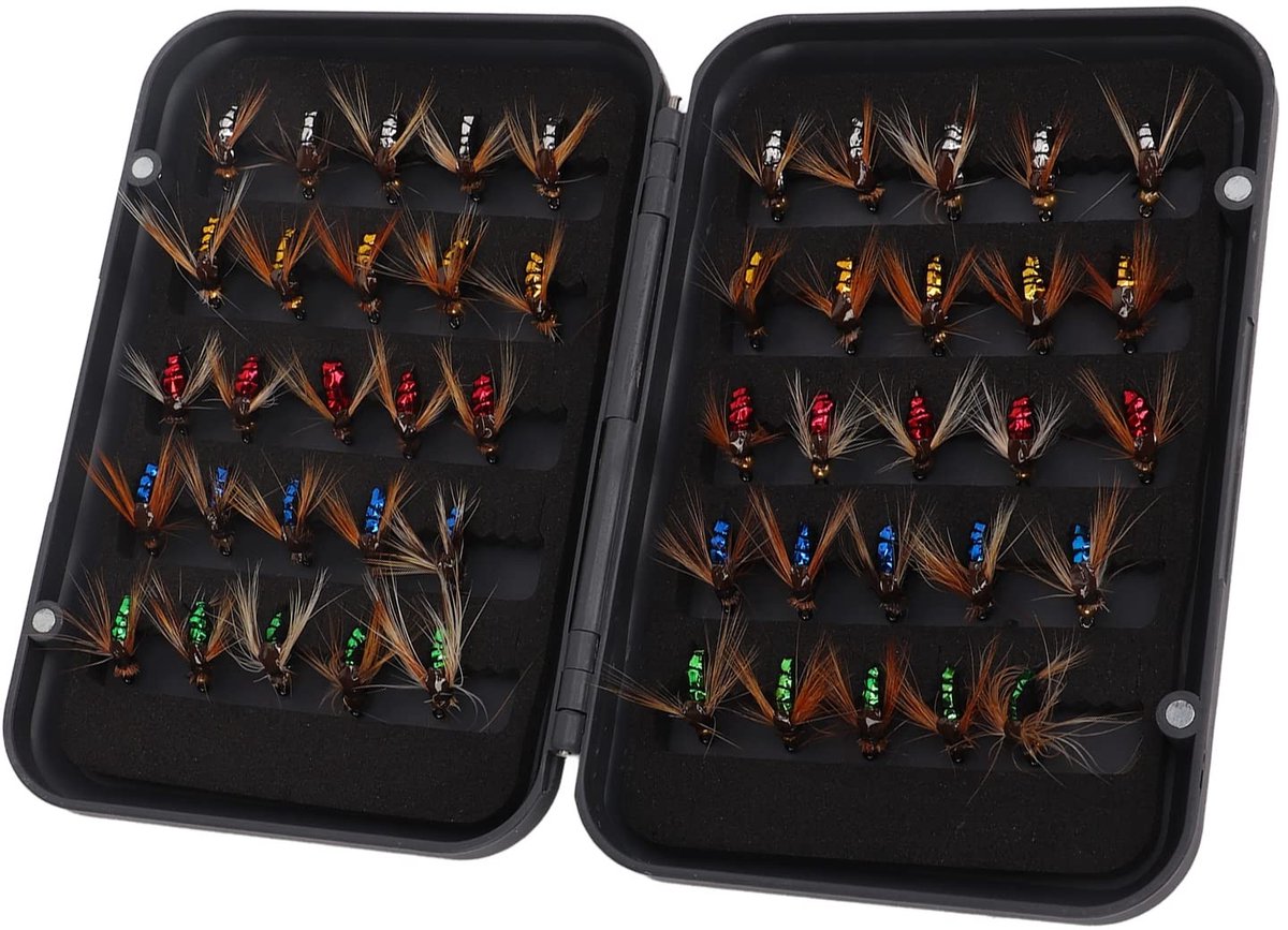 Dailygoods- Vissersaas Set van 50 - Professionele Vissersaas - Hoogwaardig Carbon Staal Haken - Opbergdoos - Realistische Aas - Duurzaam PVC Materiaal - Vliegvisaas