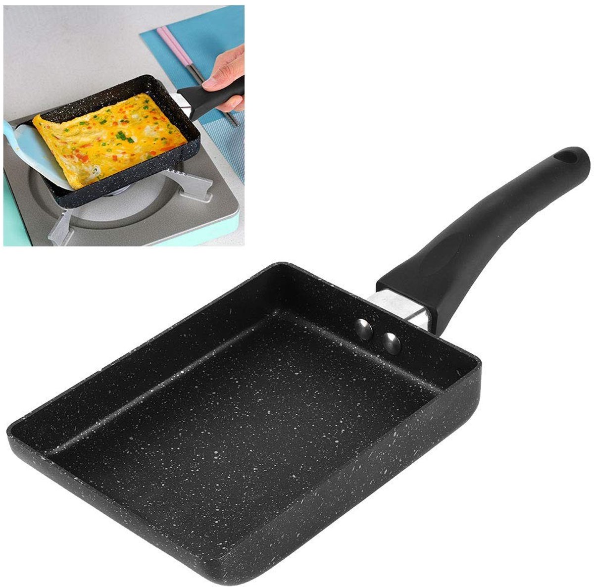 Dailygoods- Omeletpan met keramische coating - Vierkante Tamagoyaki pan - Antiaanbaklaag - Duurzaam aluminium - Vaatwasmachinebestendig - Ergonomisch handvat - Koekenpan
