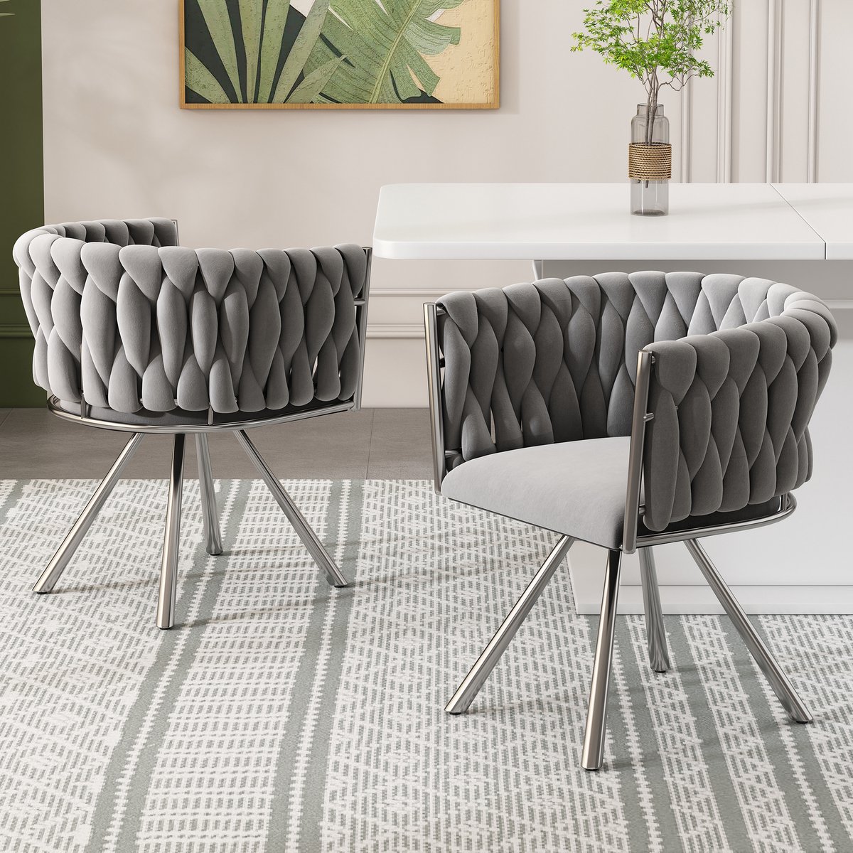 Wishdor Eetkamerstoelen - 360° Draaibaar - Fluwelen Bekleding - Modern Ontwerp - Metalen V